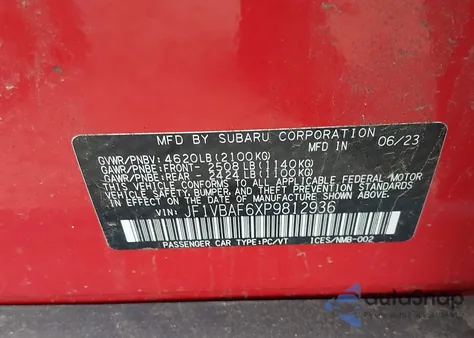 2023 Subaru Wrx Premium z USA, uszkodzony, nr VIN JF1VBAF6XP9812936